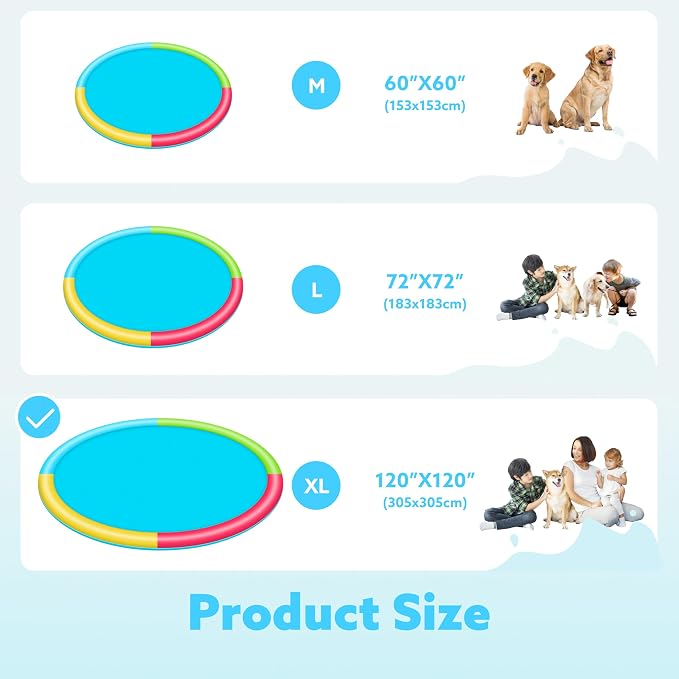 SLOOSH 120" Non-Slip Splash Pad Sprinkler - Outdoor Water Play Toys Backyard Fountain Mat for Toddlers Kids Dogs, Thickened Sprinkler Outside Pool Party Durable for Girls Boys Pets (120in, Multicolor)