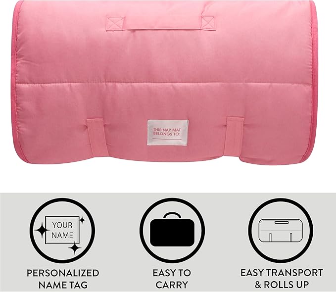 Super Soft Plush Toddler Quilted Nap Mat with Built in Blanket and Pillow