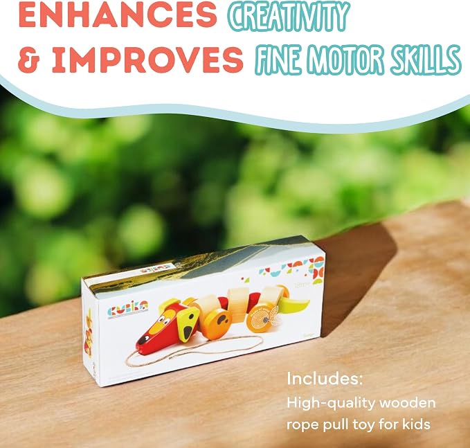 Cubika Wooden Walk Along Sausage Dog – Pull Toy for Toddlers Ages 1-3 – Montessori Inspired, FSC-Certified Wood, German Water-Based Paint – Travel Wooden Toys for Boys and Girls