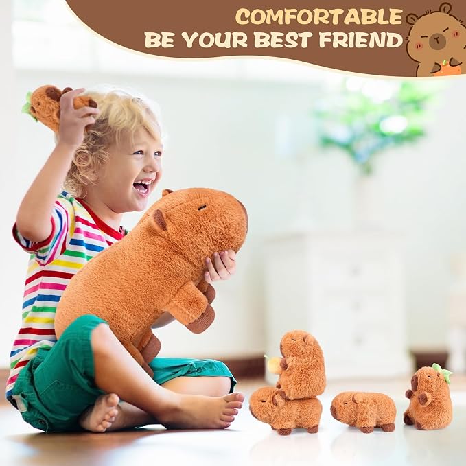 SuzziPals 5-in-1 Capybara Stuffed Animals with Babies Inside, 5Pcs Set Capybara Plush with Mommy & 4 Babies, Soft Pillow Plushies Decor, Cute 3 to 8 Year Old Girl Gift, Imaginative Play Toy (Capibara)