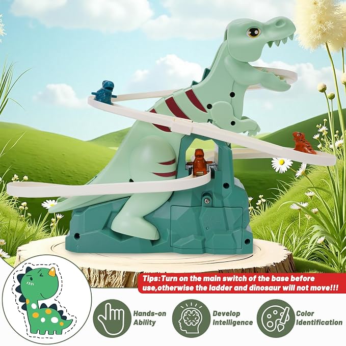 Dinosaur Chasing Race Track Game Set Slide Climb Stairs Toy Roller Coaster Toy with Music Educational Puzzle Playsets Gift for Toddler Kids Boys Girls Age 3 4 5 6 7 8