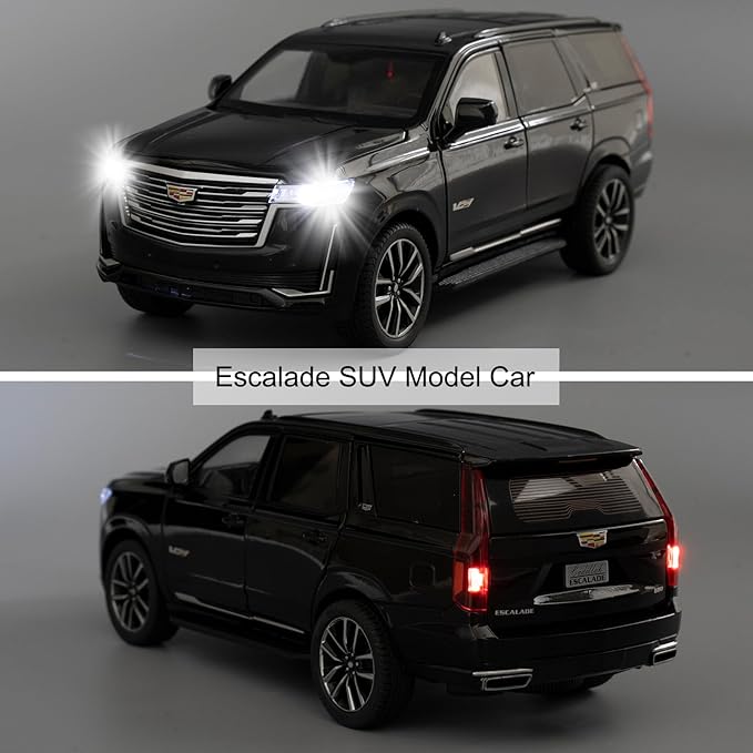 WAKAKAC Toy Car 1:24 Escalade SUV Model Car, Alloy Pull Back Diecast Collectible Cars with Sounds＆Lights for Kids Boys Girls and Adults, Gift Black