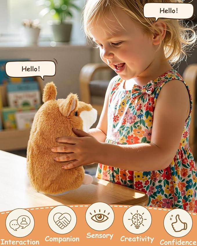 Ayeboovi Talking Hamster Repeats What You Say - Birthday Gifts for 3 4 5 6 Year Old Girls, Boys, Toddler, Kids - Stuffed Animal Toys for Learning, Interactive, Sensory, Companion - Brown