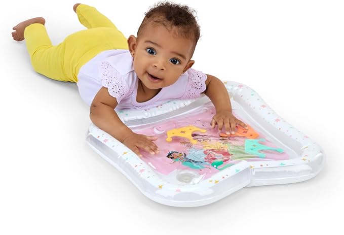 Bright Starts Disney Princess Royal Splash Water Mat with Ariel, Belle, Cinderella & More, Floating Toys, Pink, Newborn Baby Play Mat