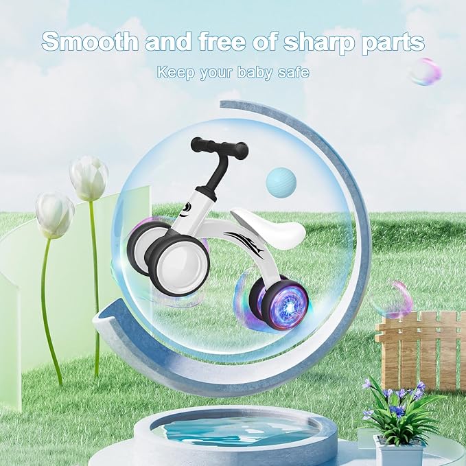 Gamfeiny Colorful Lighting Baby Balance Bike Toys for 1 Year Old Boy Girl Gifts, 10-36 Month Toddler Balance Bike, No Pedal 4 Silence Wheels & Soft Seat First Riding on Toys, 1st Birthday Gifts