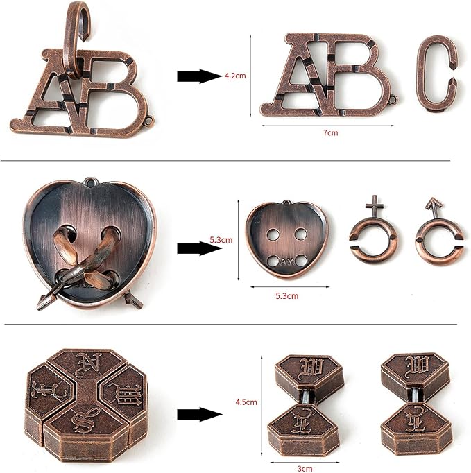 Joyeee Brain Teaser Puzzles, Metal Puzzle Set IQ Test Game, Educational Toys Physics Mind Puzzles Gift for Family Games Office Party Prizes Kids Teens Adults Challenge - High Level, 42Pcs Type A