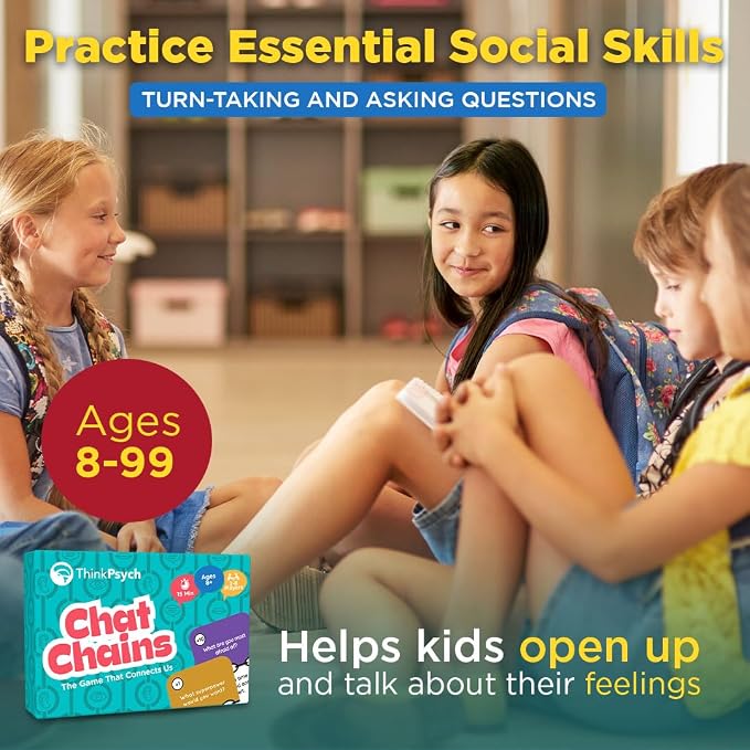 ThinkPsych Chat Chains - The Game that Connects Us | Social Skills Games | Therapy Games for Teens and Kids | Ages 8-99 | Therapy Conversation Cards | 15 Mins Playtime