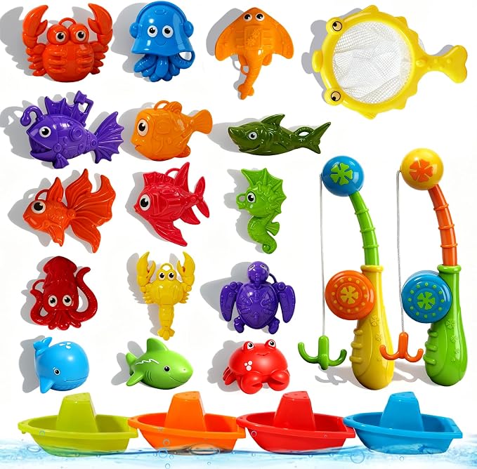 Toddler Bath Toys for Kids 1-3 3-5, Mold Free Bath Toys Toddlers 2-4, Pool Water Table Toys | Safe Fishing Toys Game Set, Pole Rod Net Tub Toys, Outdoor Water Toys, Birthday Gifts for Ages 1 2 3 4 5 8