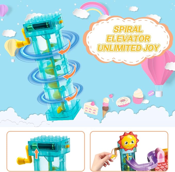Marble Run Building Blocks Toy - 2 in 1 Compatible Blocks Models with 6 Marble Balls, Montessori Educational Race Track Building Block Set, Classic Blocks STEM Toy for Kid Boys Girls (118PCS)