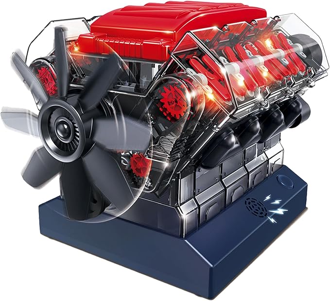 Playz V8 Combustion Engine Model Kit that Runs - Build Your Own STEM Mini V8 Model Engine Kit for Adults & Kids Age 12+, Visible V8 Mini Engine Kit that Works for Adult w/ 270 STEM Parts
