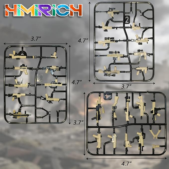 Military Weapons Pack, Military Toy Gun Set for Classic Building Blocks, 33 Pieces WW2 Army Accessory Combination, Compatible with Major Brands, Yellowish-Black