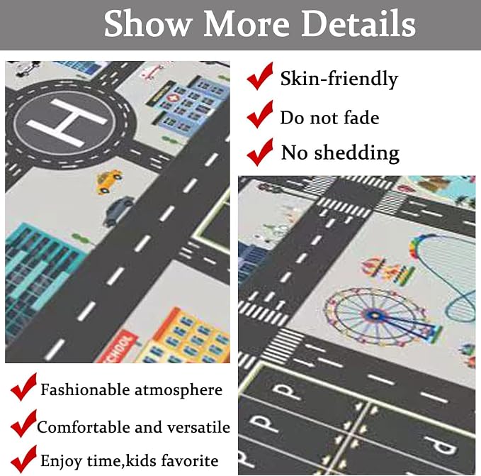 Kids Rug Play Mat Great for Playing with Cars and Toys,Educational Kid Road and Traffic City Life Carpet,Children Baby Fun Throw Rug for Bedroom Play Room,35X59Inch/90X150CM