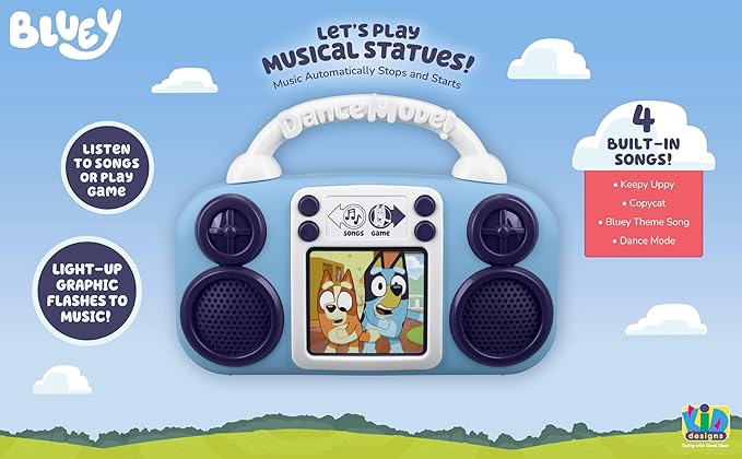 eKids Bluey Toy Music Player, Toddler Toy with Built-in Music and Lights (Bluey)