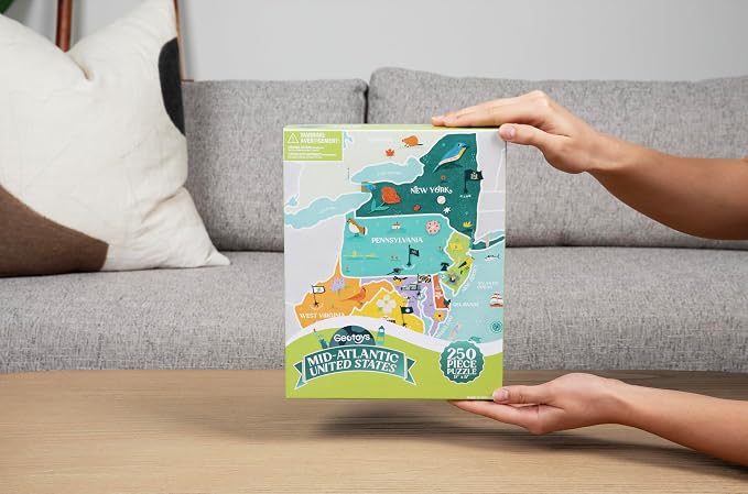 Geotoys Mid-Atlantic Region Jigsaw Puzzle - Educational and Interactive Map Game - 250 Piece Puzzles - Jigsaw Puzzles for Kids Ages 8-12 - Kids Puzzle Games with Colorful Landmarks