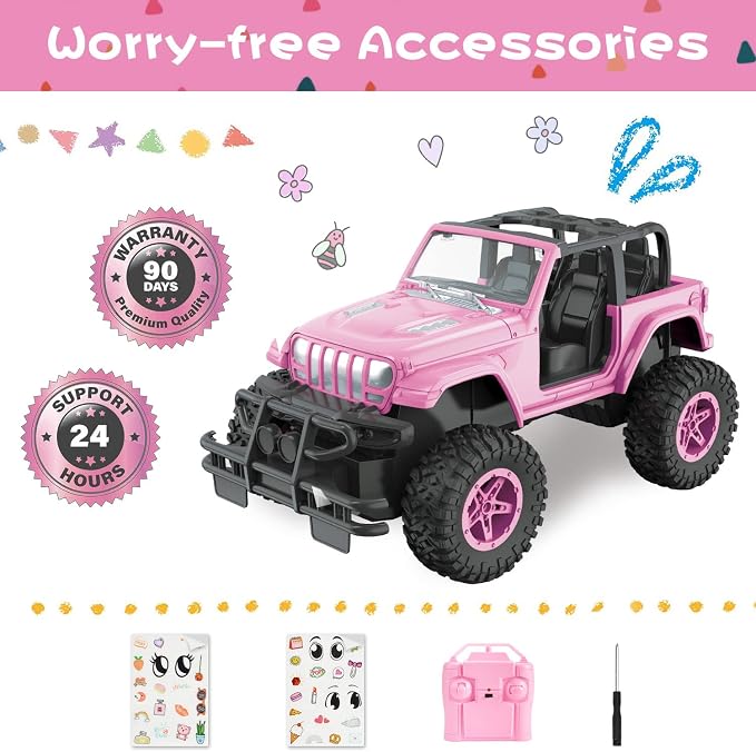 NQD RC Cars with DIY Sticker, Pink Remote Control Car for Girls, 2.4Ghz Jeep RC Trucks, Little Girl Toys Birthday Xmas for 3 Years Old and Up