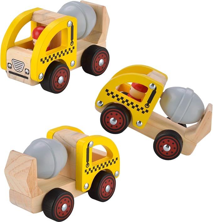2 Pcs Wooden Push Car Toys for Infants 18+ Months, Push and Go Vehicle,Kid Vehicle Toys,Hand Push Car Toys for Toddlers, Birthday Gifts for Boys Girls(Cement Truck + Road Roller car)