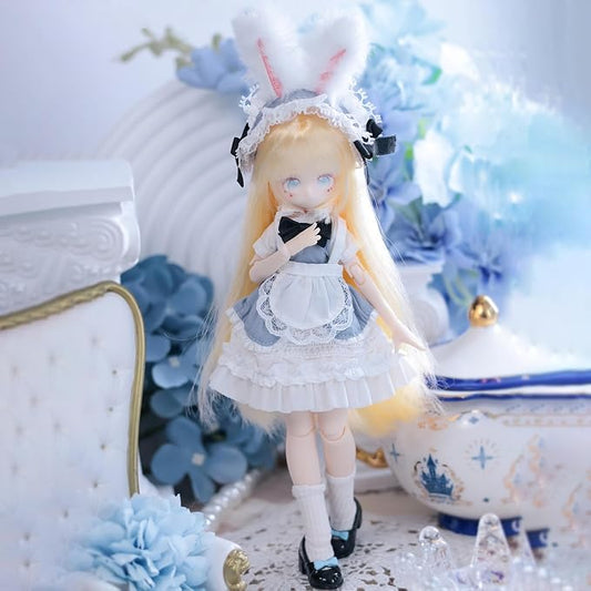 BJD Dolls 1/8 BJD Doll 9" Ball Jointed Doll Dress Up Dolls Collectible Figures Collection Gift for Party Birthday Ages 15 and Up PVC & ABS Costume Included Collectible Figure, Bunny Tea Party
