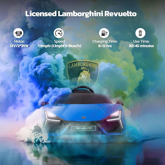 ELEMARA Lamborghini Ride On Car with Scissor Door, Electric Vehicle for Kids with Remote Control,Kid Cars to Drive with MP3 Player, Bluetooth, LED Light and Wide Seat, Navy Blue