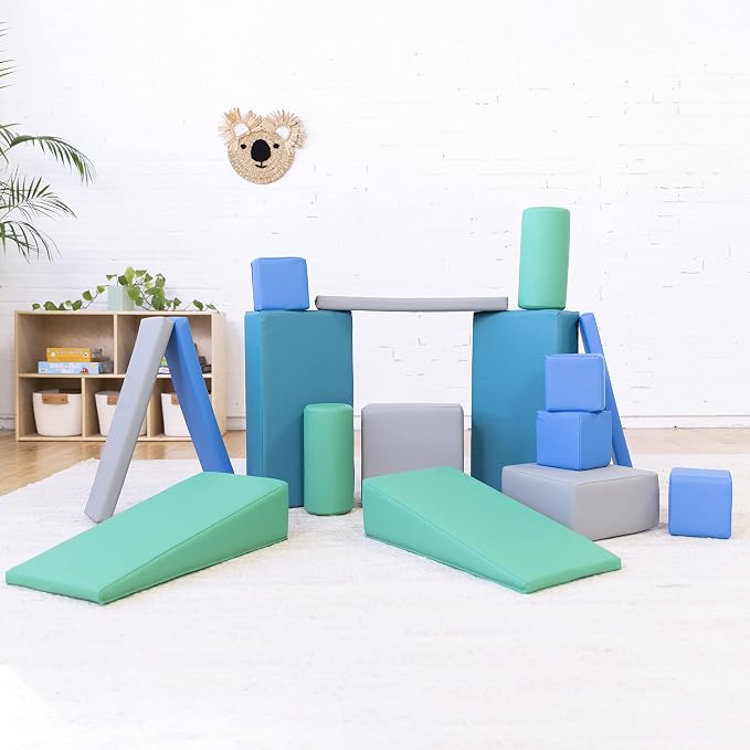 ECR4Kids SoftZone Builder Stacking Blocks and Shapes, Beginner Playset, Contemporary, 16-Piece