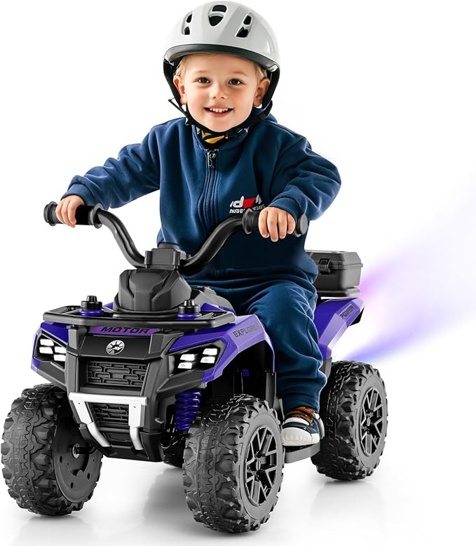 OLAKIDS Kids ATV with Spray Function, Remote Control, Storage Trunk, 6V Toddler Ride on Toy, Purple