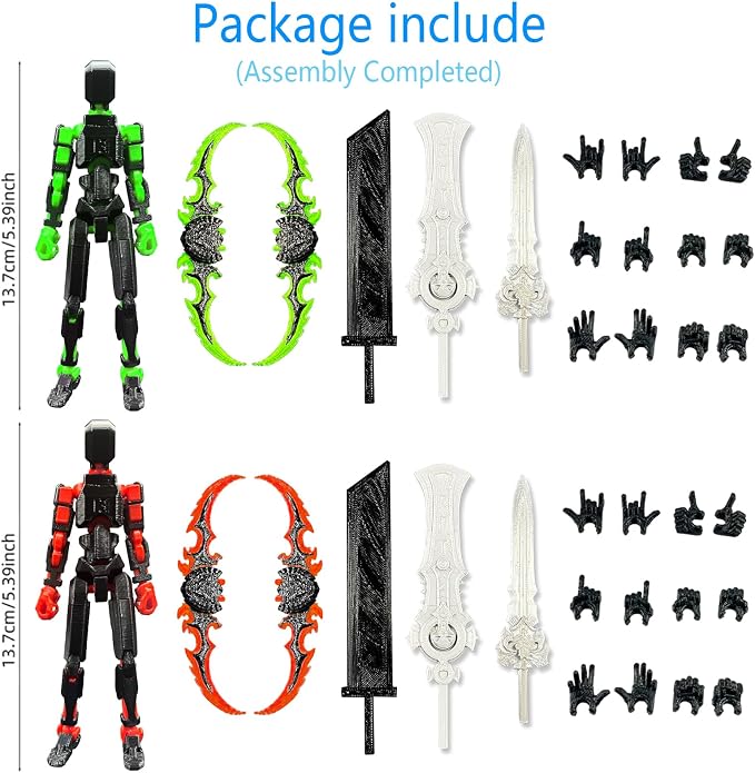 T13 New Action Figure Set (Assembly Completed), 3D Printed Multi-Jointed Movable Titan 13 Dummy Lucky 13 Mobile Robot, Nova 13 Action Figures Desktop Decorations for Game Lovers Toy (Black Red Green）