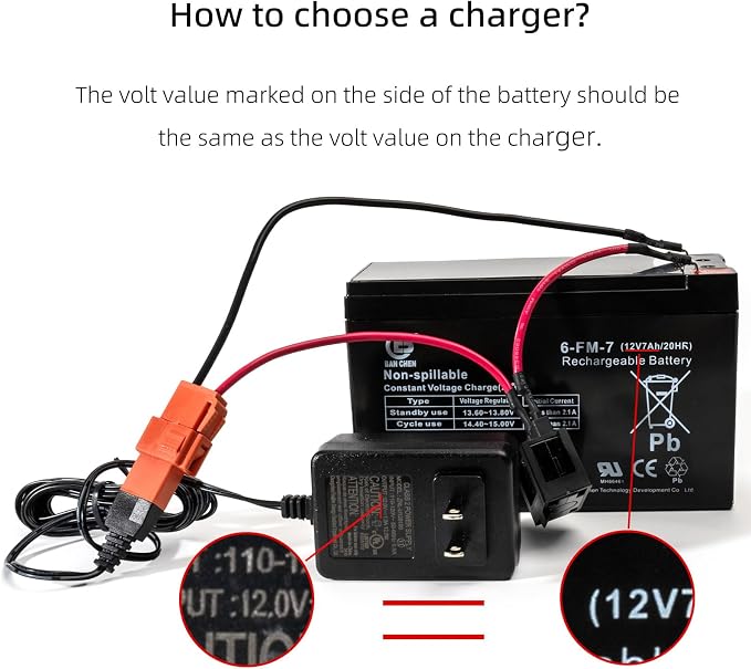 12 Volt Battery Charger for Ride On Toys and Battery Wire 12V Kids Ride On Car Charger,12V Electric Car Riding Toy Battery Power and Charging Socket Adapter Square Plug