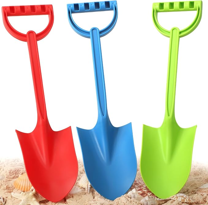 Heavy Duty 16" Thick Beach Sand Toy Shovels for Kids Adults, Jumbo Scooping Spade Toys Kit Gear Water Pool Gardening Digging Sandbox Toy Garden Tool Complete Gift Set for Boys Girls Green Blue Red