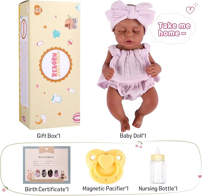 BABESIDE Lifelike Reborn Baby Dolls Daisy Black Girl- 12 Inch Body Realistic-Newborn Handmade Real Life Baby Dolls with Clothes and Toy Gift for Kids Age 3+