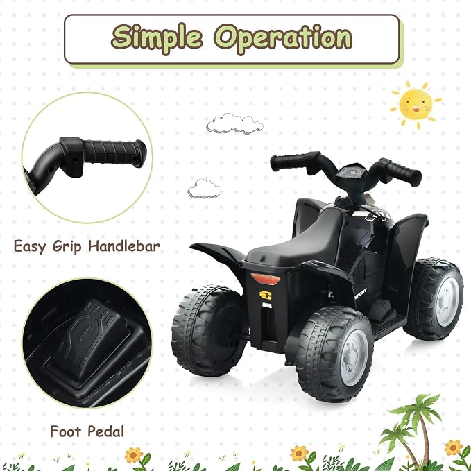 OLAKIDS Kids Ride On ATV, 6V Electric Vehicle for Toddlers, 4 Wheeler Battery Powered Motorized Quad Toy Car for Boys Girls with LED Lights, Horn (Black)