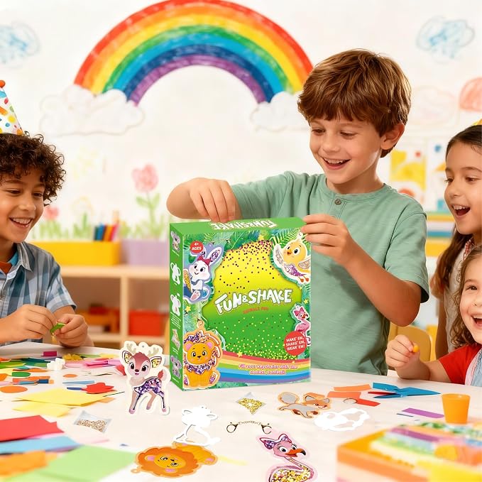 Artnedu Shake-its– Fun&Shake Kit de artesanato com Glitter para crianças, artes e artesanato de animais DIY com chaveiros,Creative Gift for Girls & Boys Ages 4, 5, 6, 7, 8, 9, 10