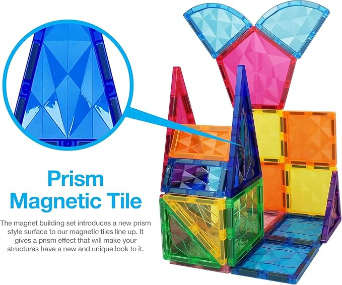 PicassoTiles Magnetic Tiles Building Block Construction Toy Set Prism Magnet Tile Blocks STEM STEAM Learning Kit Early Education Builder Playset Toys for Children Toddler Boy Girl Age 3+ PT41
