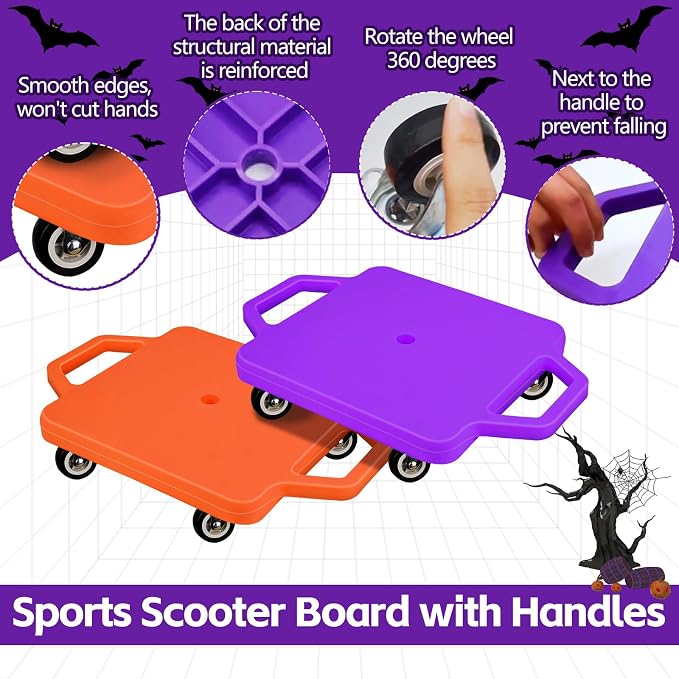 2 Pcs Sports Scooter Board with Handles Colored Floor Sitting Scooter Board with Plastic Casters for Kids Gym Indoor Outdoor Activities Play Equipment