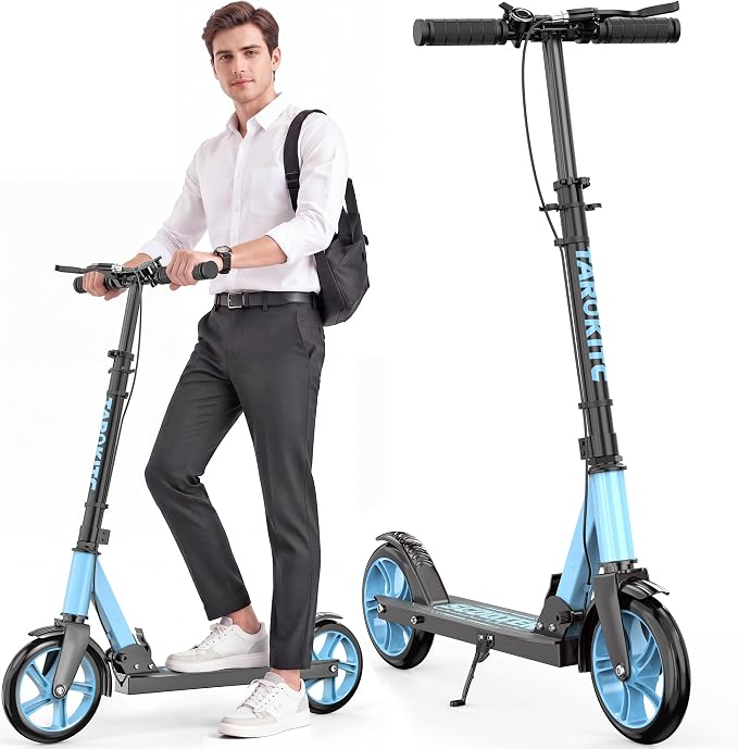 TaroKitc Kick Scooter for Kids 8-12, Teens & Adults | 240 LBS Max Load, Hand Brake & Bell, Lightweight, Foldable 8-Inch Big Wheel Scooter with 4 Adjustable Height Levels | Park Rides & Commuting