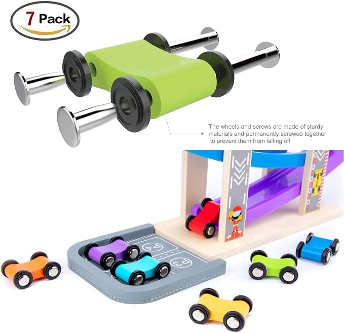 WOOD CITY Toddler Toys for 1 2 3 Years Old, Wooden Car Ramp Racer Toy Vehicle Set with 7 Mini Cars & Race Tracks, Montessori Toys Craft Gift for Toddlers Boys and Girls