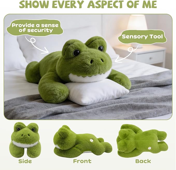 Green Frog Stuffed Animal 17.7INCH 1.56IB | Cute Weighted Frog Plush Pillow, Huggable Stuffy, Soft Plushies, Birthday Gifts for Kids Boys Girls