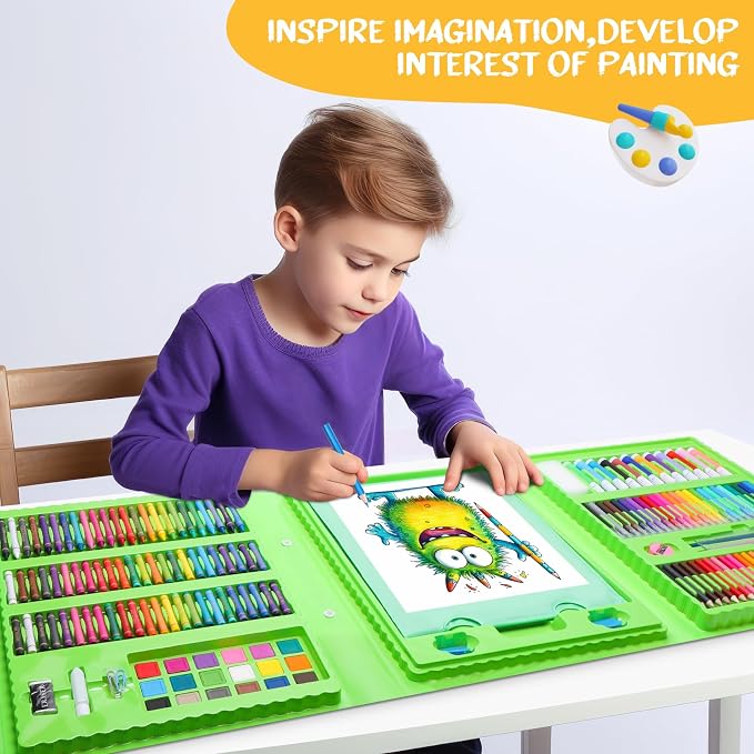 homicozy Art Supplies for Kids Ages 4-12,Dinosaur Drawing Sets Art Case,Coloring Kits with Double Sided Trifold Easel,Crayon,Colored Pencil,Marker,Coloring Book,Drawing Stuffs Gifts for Boys Age 4-6-8