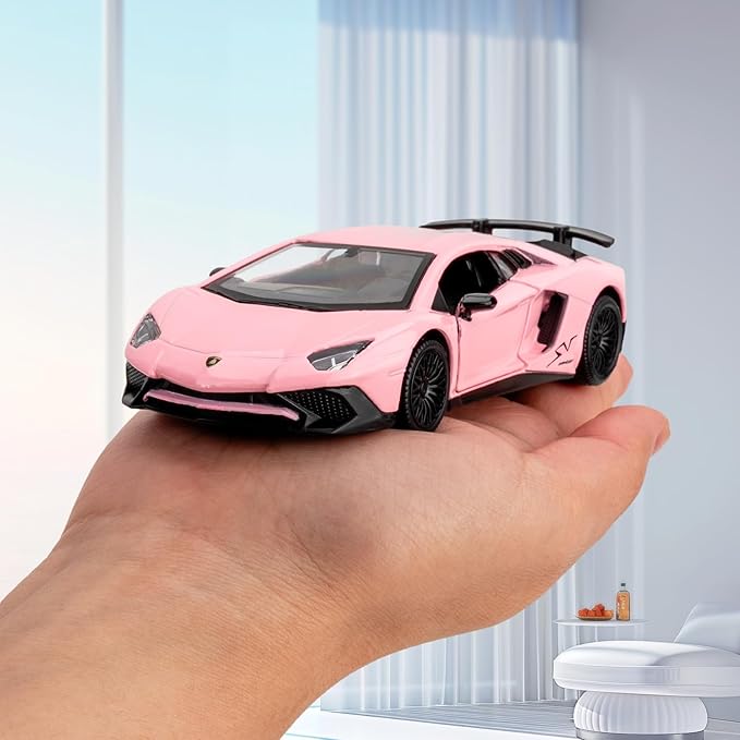 TGRCM-CZ 1/36 Scale Lamborghini Aventador LP700-4 Casting Model Car, Zinc Alloy Pull Back Vehicles Toy Car for Toddlers Kids Boys Girls Gift (Pink)