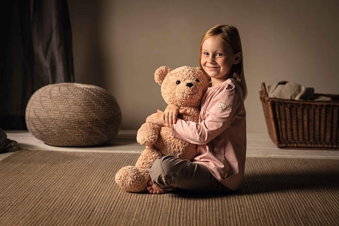 Steiff soft toy Jimmy Teddy Bear, cute cuddly toy with plastic eyes, children, boys & girls, plush animal 55 cm, light brown, 067181