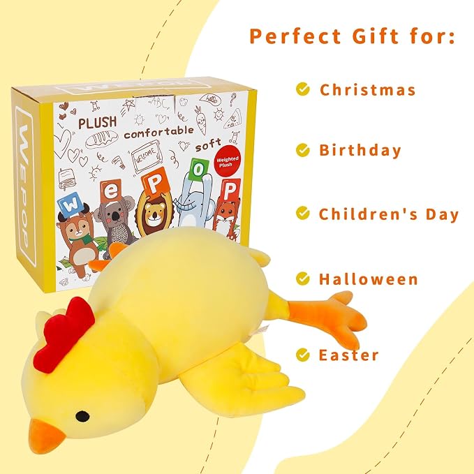 24" 4.2 lbs Weighted Stuffed Animals, Weighted Chicken Plush, Cute Weighted Stuffed Animal Chick Plushie Dolls Throw Pillow Birthday Christmas Gifts for Children Kids Adults