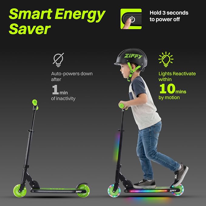 JOVA ZIFFY Light Up Scooter for Kids 3-12, 2 Wheel Foldable Kids Kick Scooter, 3 Adjustable Height, ABEC-7 Bearing with 4'' PU Wheels, Rear Foot Brake, Gift for Boys& Girls (Up to 110lb)