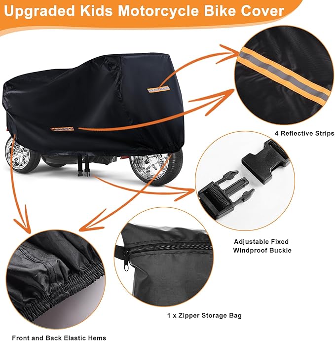 Kids Bike Cover Waterproof Outdoor,GRABADO Heavy Duty 420D Kids Motorcycle Bike Cover,Universal Children's Tricycle Cover with 4 Reflective Strips and Windproof Buckle,Small Kids Ride On Toy Car Cover