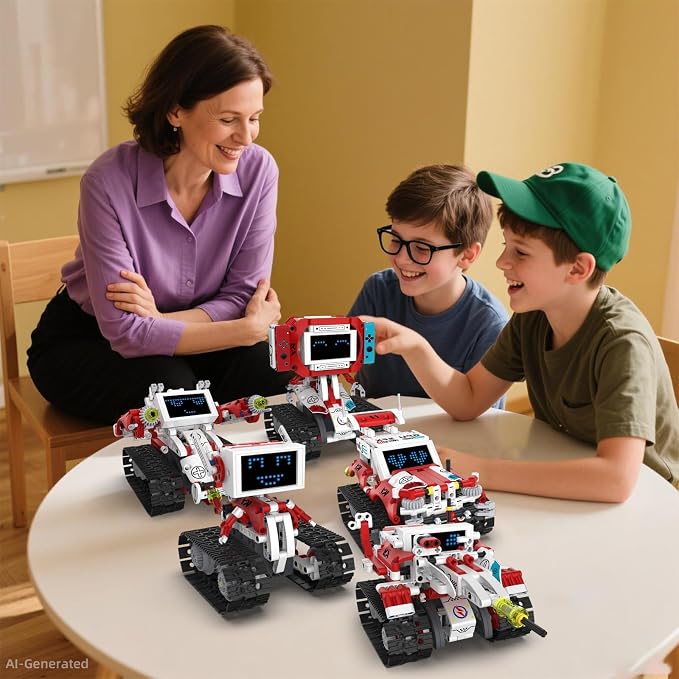 5 in 1 Robot Building Blocks Set, APP & Remote Control Programmable STEM Toy with Dynamic LED Eyes, Articulated Head & Arms, Educational Building Blocks Gift for Boys Girls 8-16, 358PCS