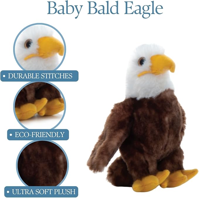 The Petting Zoo Bald Eagle Stuffed Animal Plushie, Gifts for Kids, Wild Onez Babiez Zoo Animals, Eagle Plush Toy 6 inches