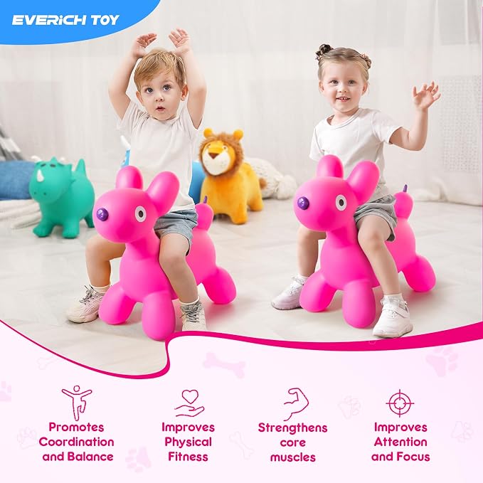Bouncy Animal Hopper for Toddlers, Balloon Dog Inflatable Jumping Horse, Inflatable Ride on Dog Bouncer Hopping Toys Gifts for Boys Girls 18 Months 2 3 4 5 6 Years Old