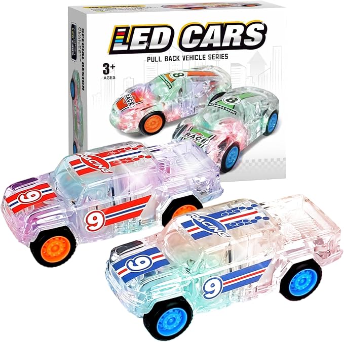 ZOHANINDL LED Light Up Pickup Truck Toys,Pull Back Cars Toy(2 Pack),Included,Suitable for Toddlers 3 4 5 6 7 8 Year Old Kids for Boys and Girls Birthday Easter Party Gift