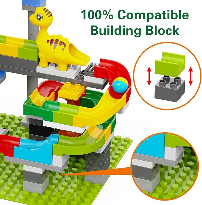 Dinosaur Marble Run Building Blocks, 148PCS Compatible with LEGO DUPLO Marble Runs for Kids 4-8, Montessori Educational Learning STEM Toys, Dinosaur Toys for Kids 3-5, Toddler Toys for Age 3+, Gift