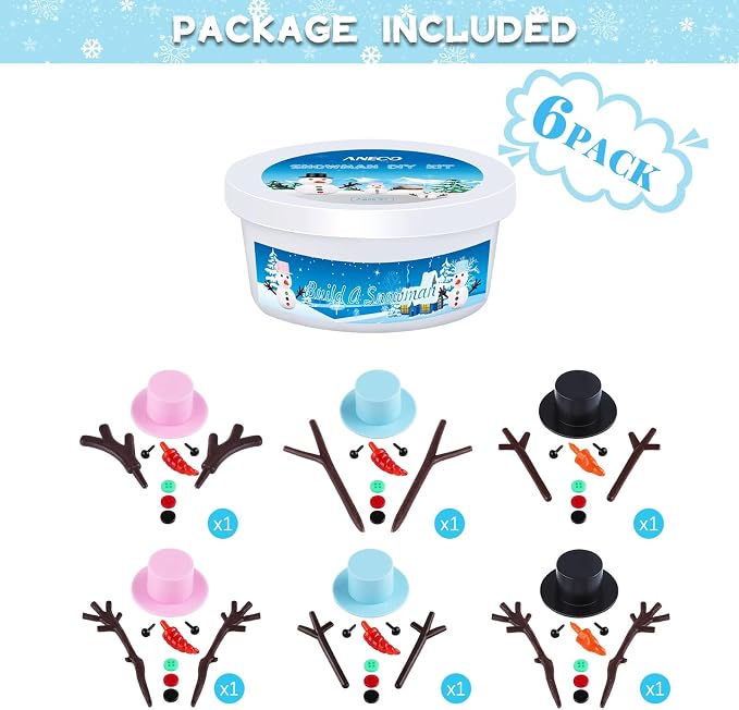 Aneco 6 Pack Christmas Craft Kit Snowman DIY Craft Xmas Air Dry Modeling Clay Build Snowmen Decorating Kit Christmas Snowman Gift for Holiday Party Indoor Supplies