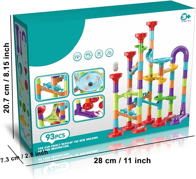 93 PCS Marble Toy Premium Set,STEM Educational Building Block Toy,Marble Track Race Set with 30 Glass Marbles for Boys & Girls,Construction Building Blocks Toys for Kids