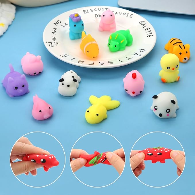60 Pack Mochi Squishy Toys, Kawaii Mini Animal Squishies for Kids Treasure Box Classroom Prizes Birthday Party Favors Goodie Bag Stuffers Pinata Easter Egg Fillers Sensory Fidget Toys Xmas Gift