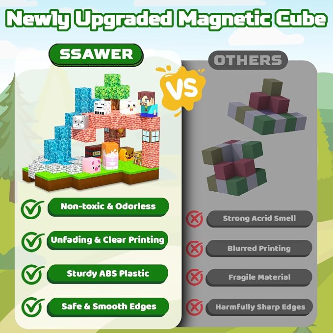 Magnetic Blocks, 48PCS Magnetic Tiles Building Blocks, Magnet Cubes STEM Sensory Game Toys Christmas Birthday Gifts for Kids Girls Boys Age 3+ (Forest House)